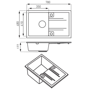 SUDOPERA GRANITNA FERRO 780X480 SIVA SA POP-UP SIFONOM fi90 SUDOPERA GRANITNA FERRO 780X480 SIVA SA POP-UP SIFONOM fi90