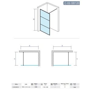 MONTE FIKSNI TUŠ PARAVAN 120 (FIKSNO STAKLO) VISINA 200 PROVIDNO STAKLO 8mm MAT CRNI DARK BLACK RAM SA HORIZONTALNIM LINIJAMA  – CONCEPT MONTE FIKSNI TUŠ PARAVAN 120 (FIKSNO STAKLO) VISINA 200 PROVIDNO STAKLO 8mm MAT CRNI DARK BLACK RAM SA HORIZONTALNIM LINIJAMA  – CONCEPT
